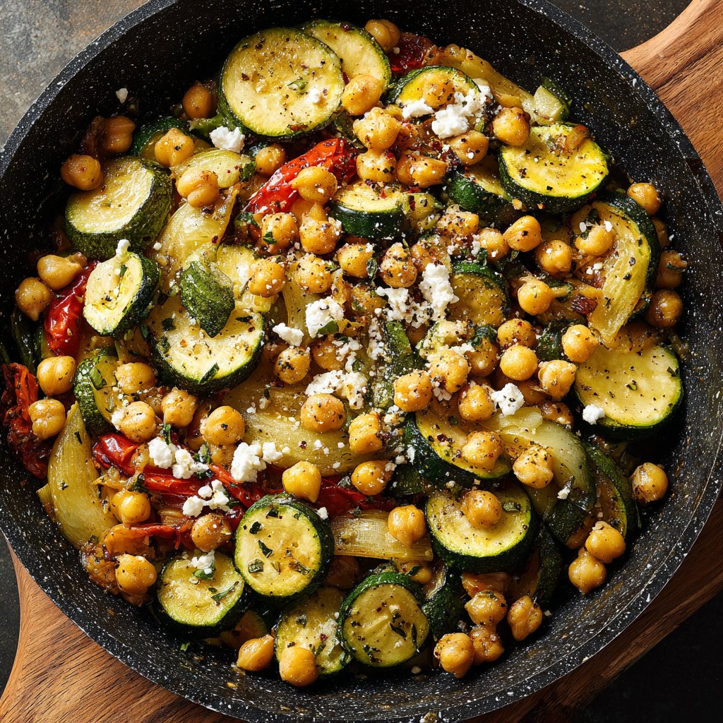 Zucchini Feta Chickpea Skillet