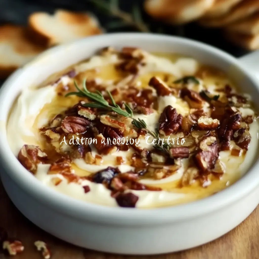 Dip de Queso y Yogurt con Cebolla Dorada, Pecanas y Balsámico