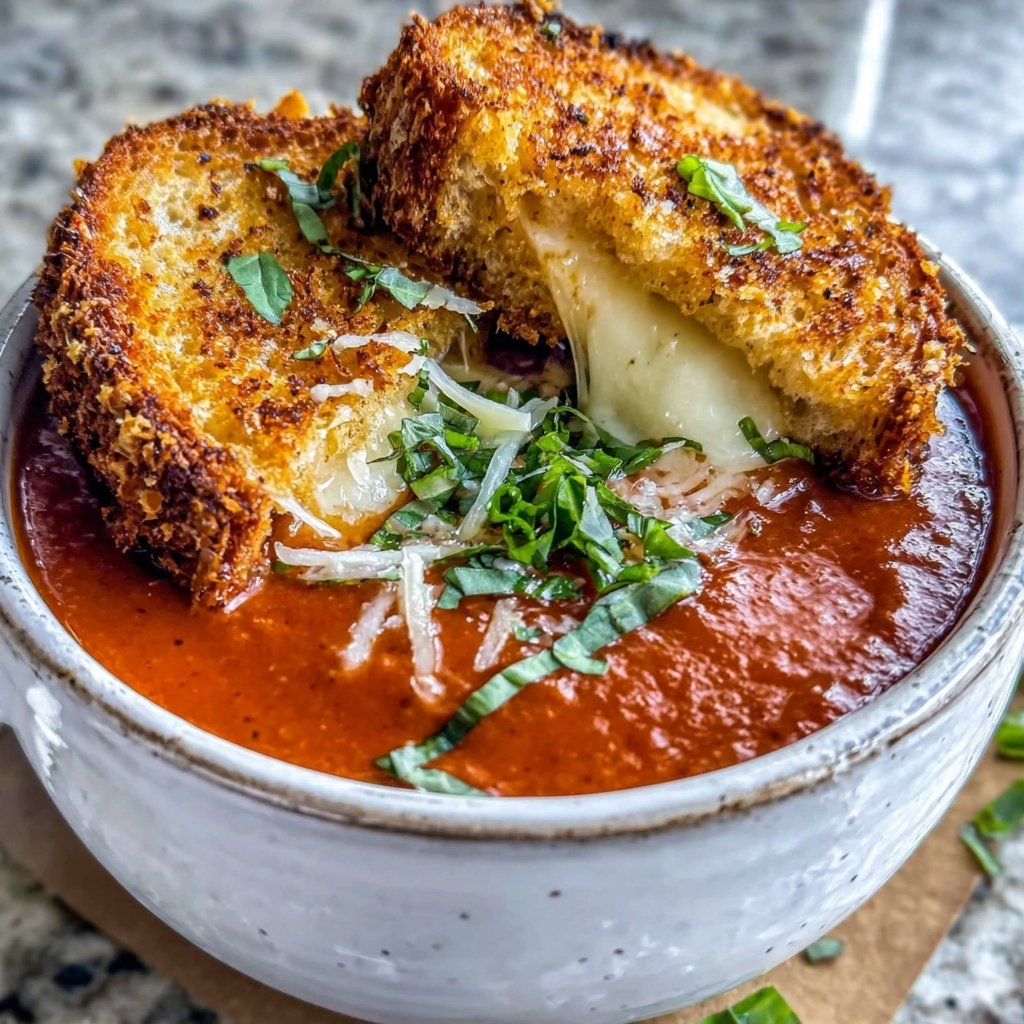 Cozy Tomato Basil Soup With Grilled Cheese