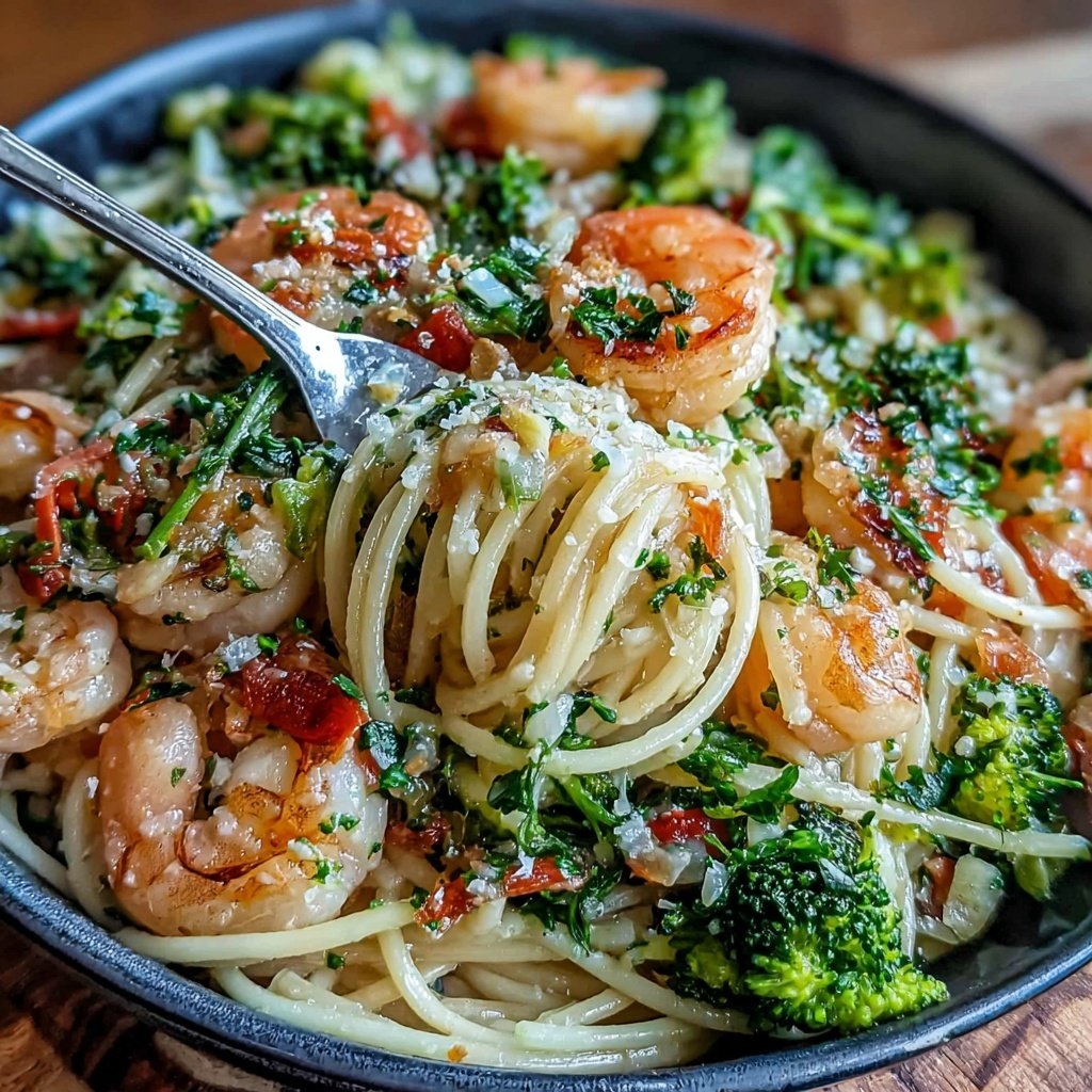 Shrimp And Broccoli Garlic Pasta
