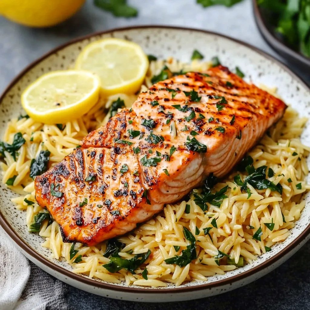 Seared Salmon with Lemon Orzo