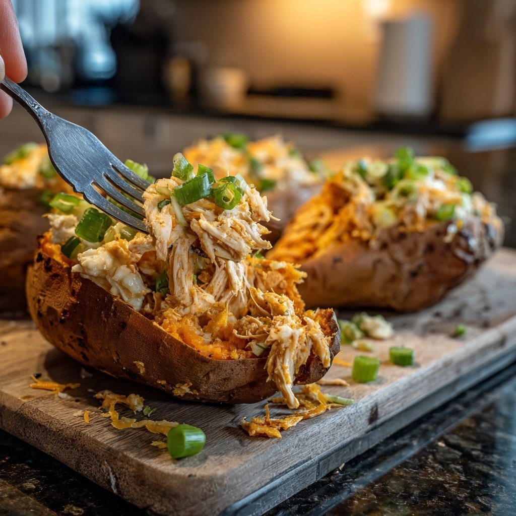 Shredded Chicken Stuffed Sweet Potatoes