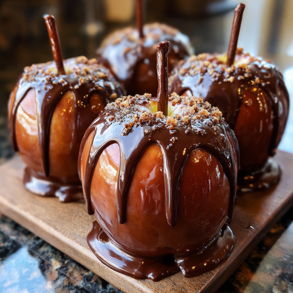 Homemade Candy Apples With Chocolate Drizzle