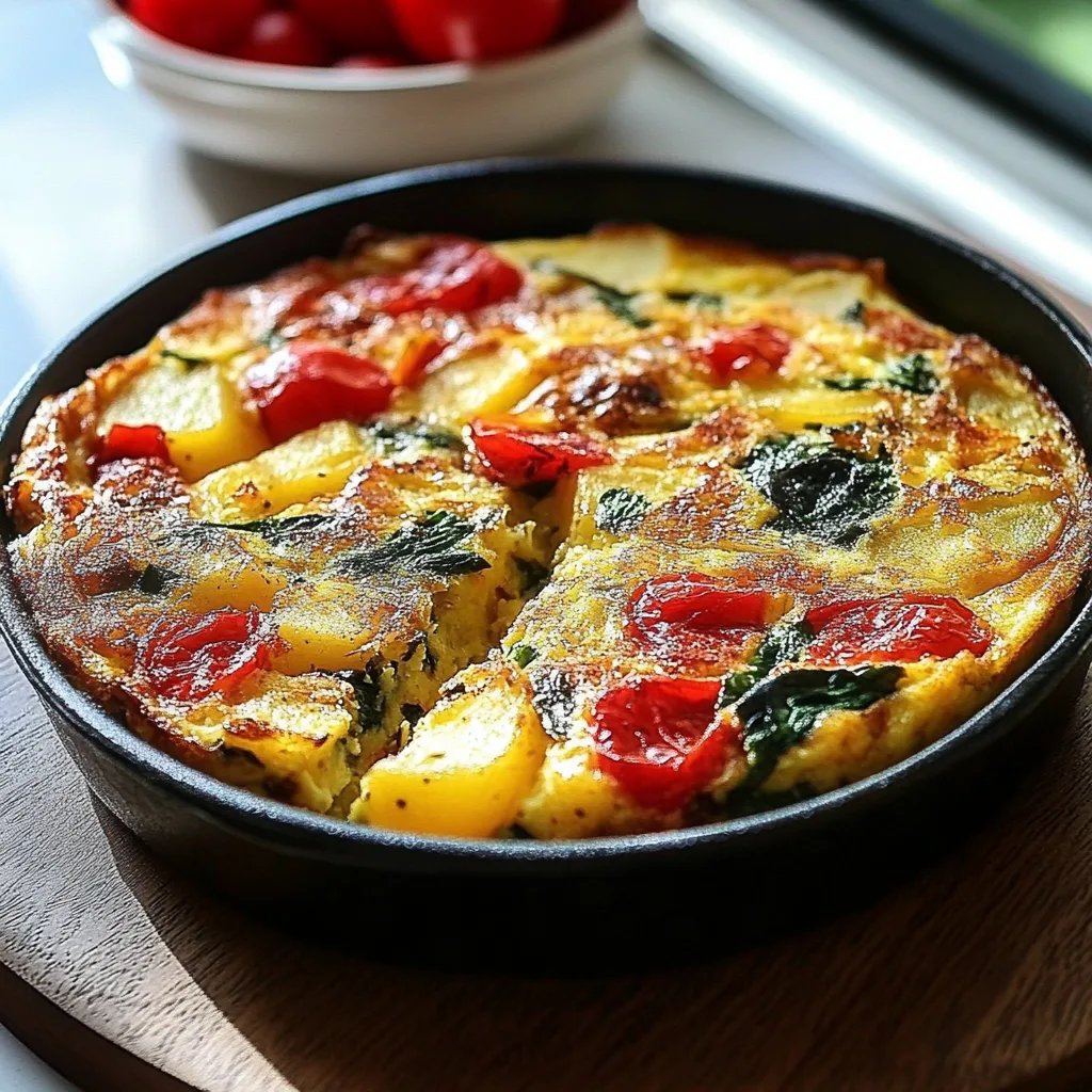 Easy Frittata with Potatoes, Red Peppers, and Spinach